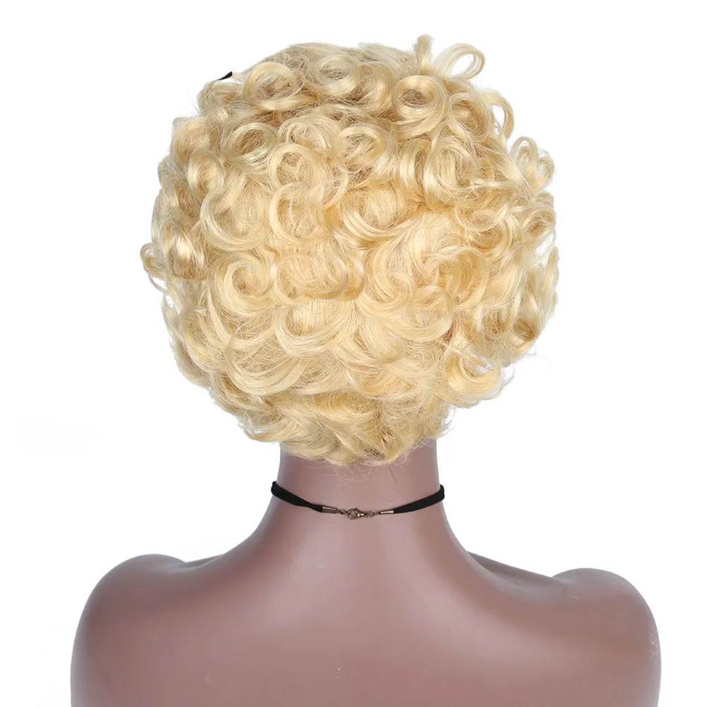 613 Honey Blonde Pixie Cut Wig Wig Curly Curly 13x1 Part pour les femmes Coiffure humaine bouclée lâche7233662