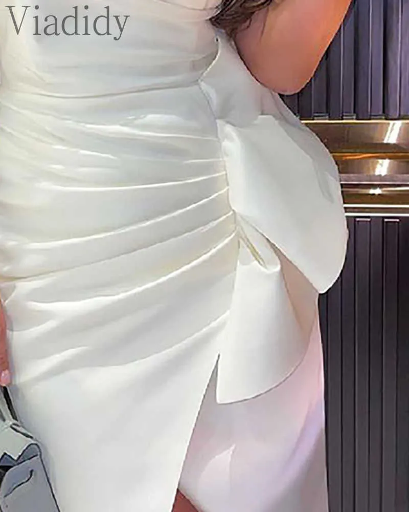 Elegante jurk voor vrouwen bandeau geplooide ruches witte feestjurk Y1006