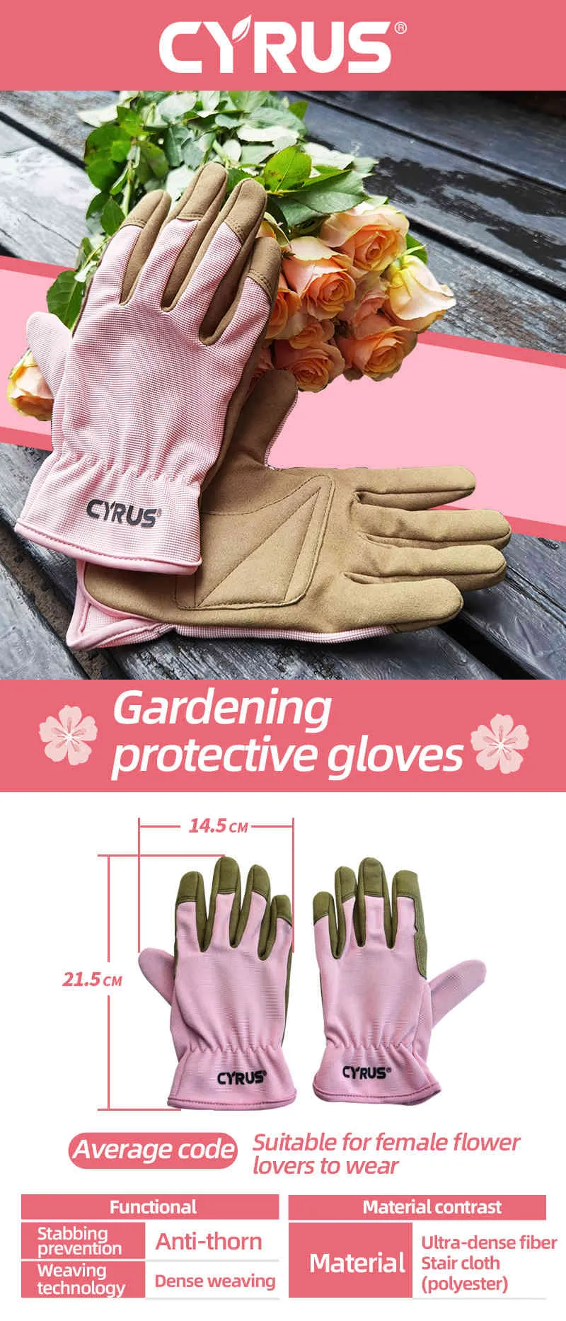 Gartengartenhandschuhe Frauen arbeiten resistente Lederarbeitshof Jäten Graben Pink Damen Hands5358822