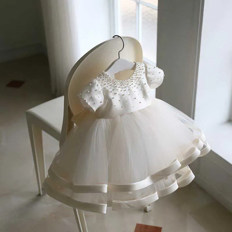 Född klänning baby flickor gown för dop dop 1st födelsedag Beaded tulle party prom toddler tjej klänningar rz001 210610