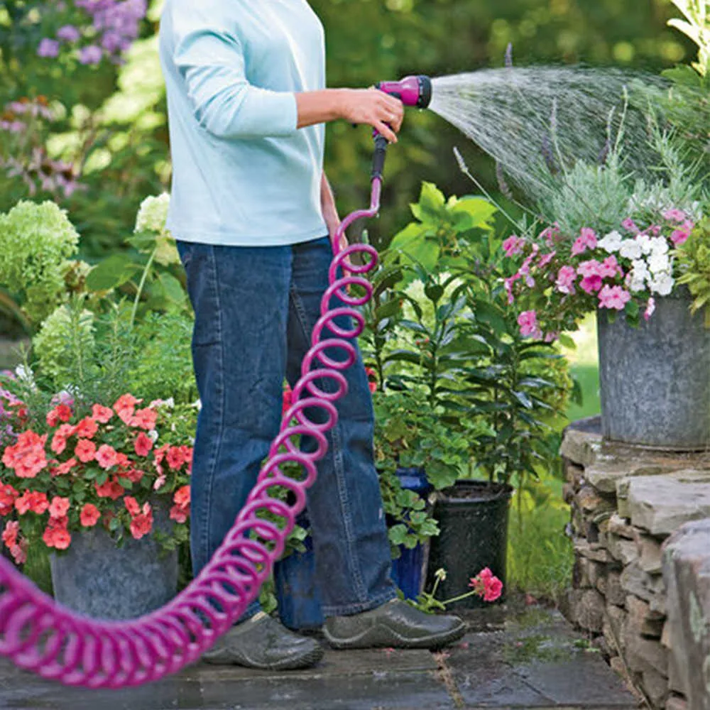 庭のエヴァの春の管の巻き毛の水ホース拡張可能なパイプのスプレーガンの洗濯機の花の芝生芝生210626
