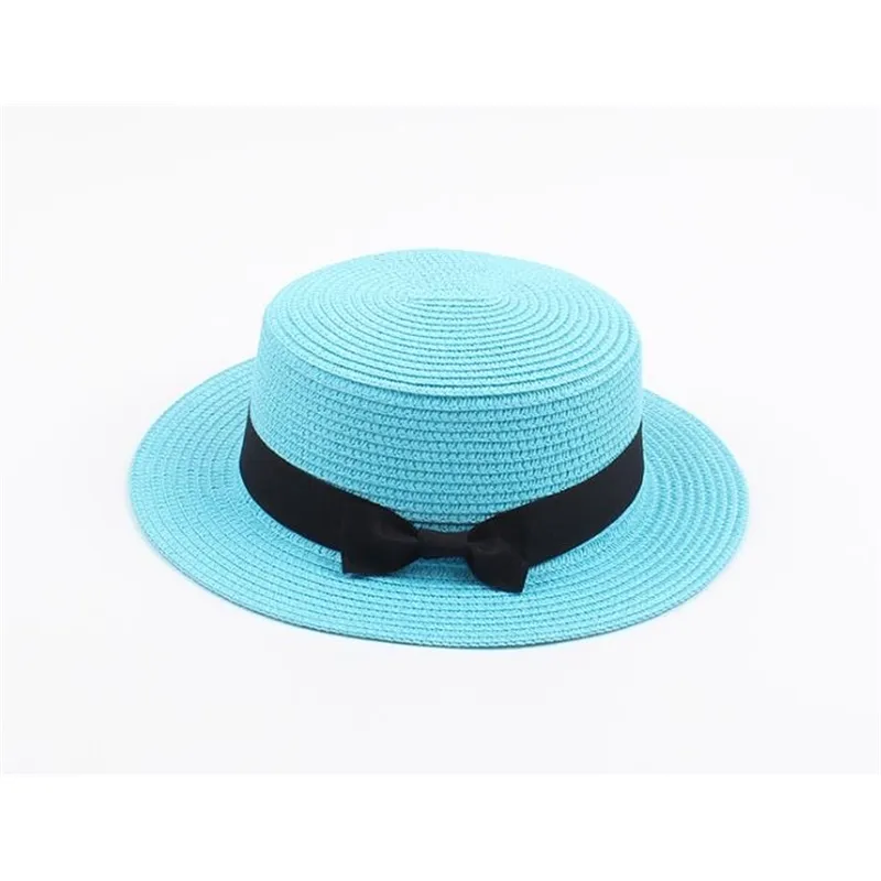 Children Christmas Party Cap Summer Straw Hat Wide Brim Bowknot Beach Sun Protection Hats Visor for Girls Grass Braid