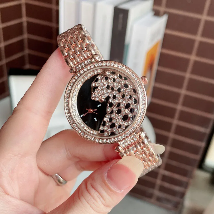 Marque de mode montres femmes fille coloré cristal léopard Style acier métal bande belle montre-bracelet C63