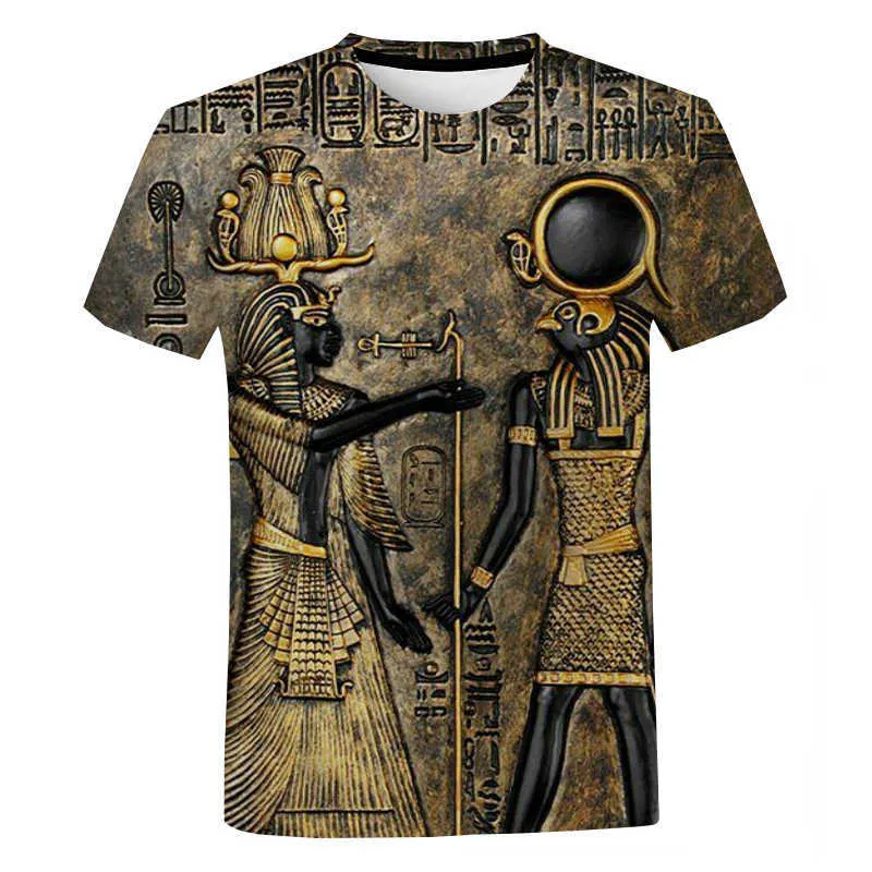 Retro-Stil Alter Horus Ägyptischer Gott Auge von Ägypten Pharao Anubis 3D T-Shirts Männer Frauen Harajuku Übergroßes T-Shirt 210706