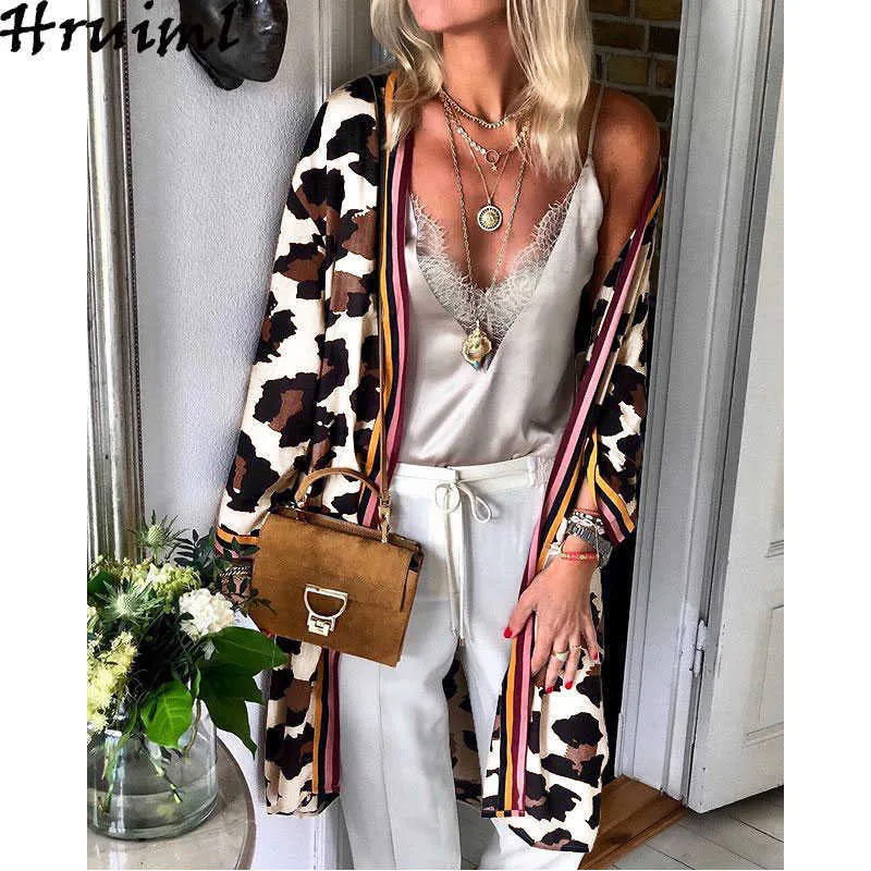 Elegante vest vrouwen casual mode herfst kleding voor lange mouw luipaard print vintage truien herfst winter 210914