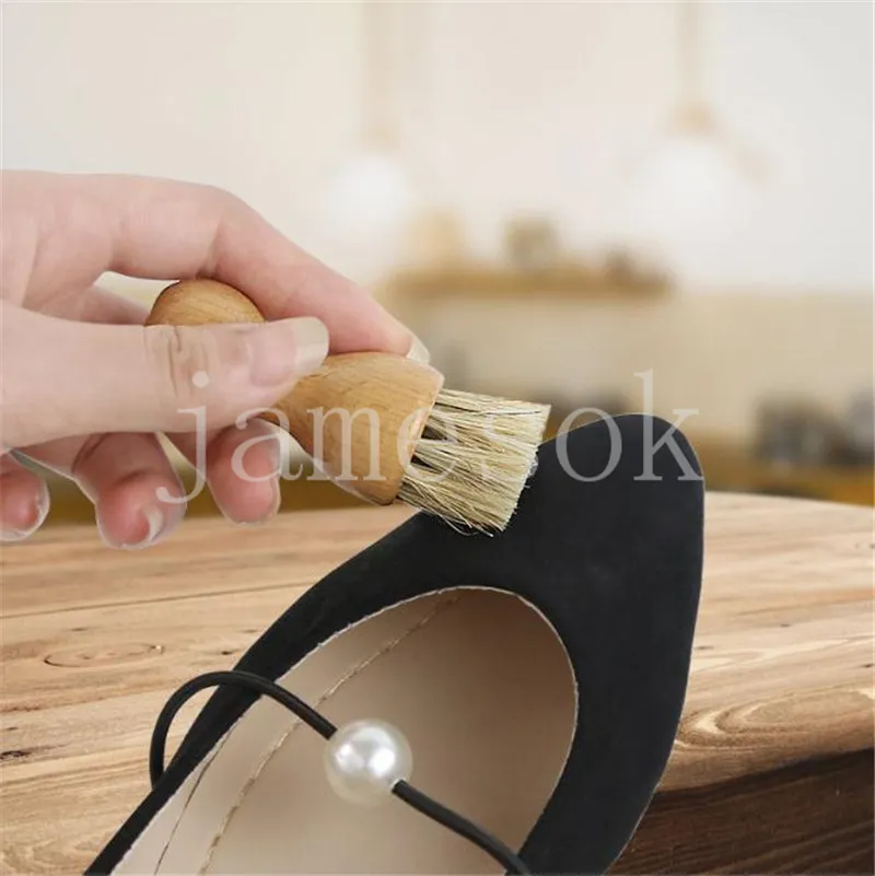 Natural Bristle Shoe Brush Hair Hair Gourd Wood Handle Boot Shoeshine Leather Pluchish Cleaning DE181