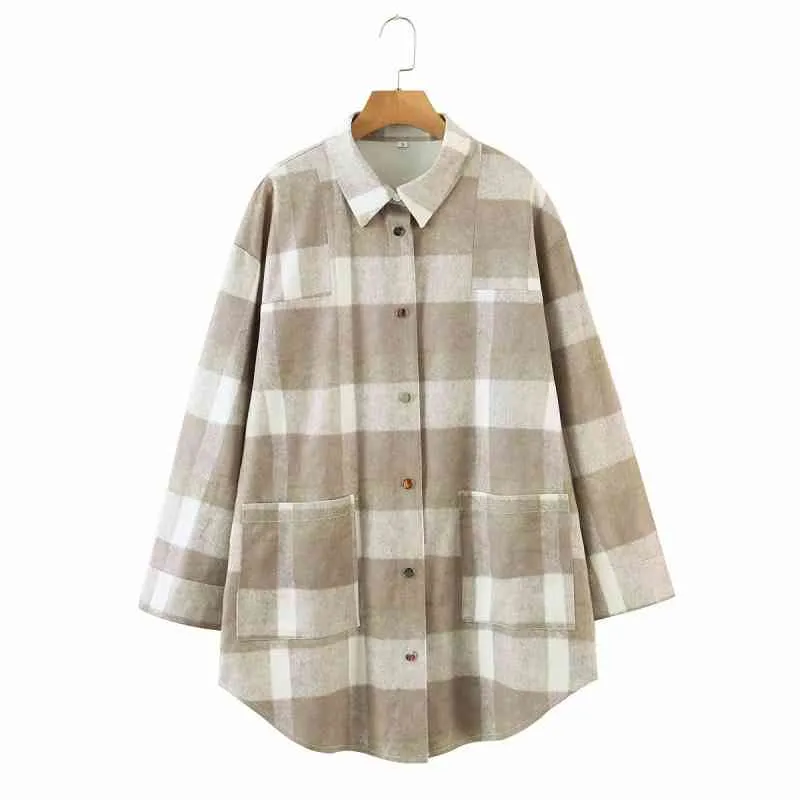 Vintage Woman Beige Loose Plaid Patchwork Suede Leather Coat Spring Autumn Ladies Oversized Outerwear Kvinna Chic Jackor 210515