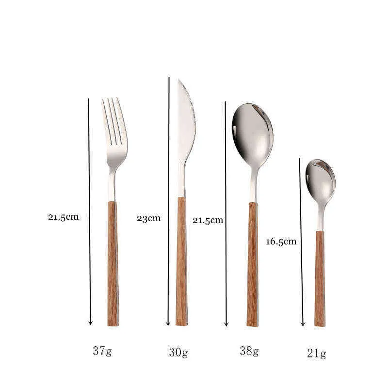 24 st Kitchen bestick set redskap rostfritt stål gaffelskedar kniv teskedar dinnerware porslin sätter imitation trähandtag 211112