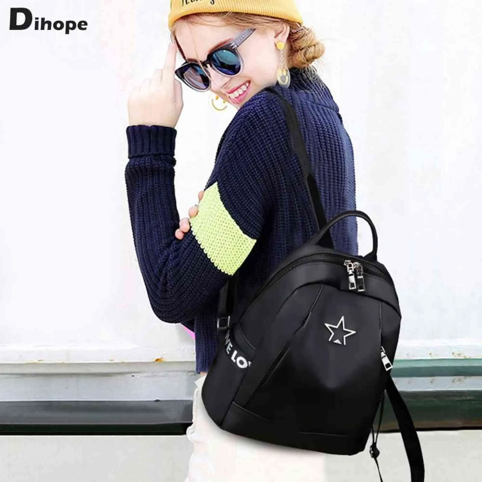 Dihope Women's Sackpack PU Cuir Voyage Femelle Sac à bandoulière Multifonctionnelle Soft Soft Scole Sac à dos pour adolescents Y1105