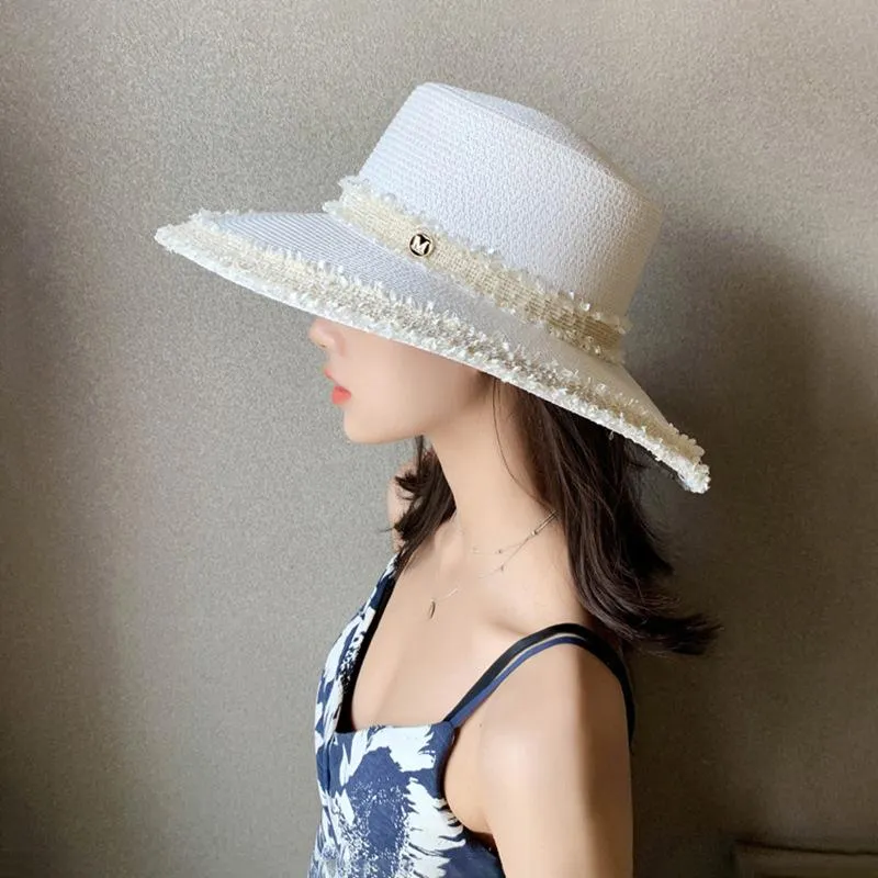 ファッションサマーレターMデコレーションペーパースロージャズハットアウトドアメン女性ワイドブリム太陽の帽子通気性ビーチトラベルCap252W