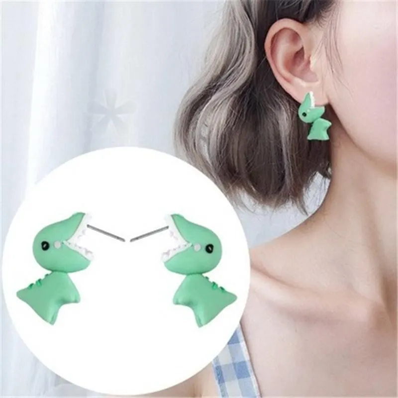 Paire de goujons Animal mignon boucle d'oreille Cartonnière en argile douce boucles d'oreilles Tyrannosaurus Dinosaur Fun Party Gift2237