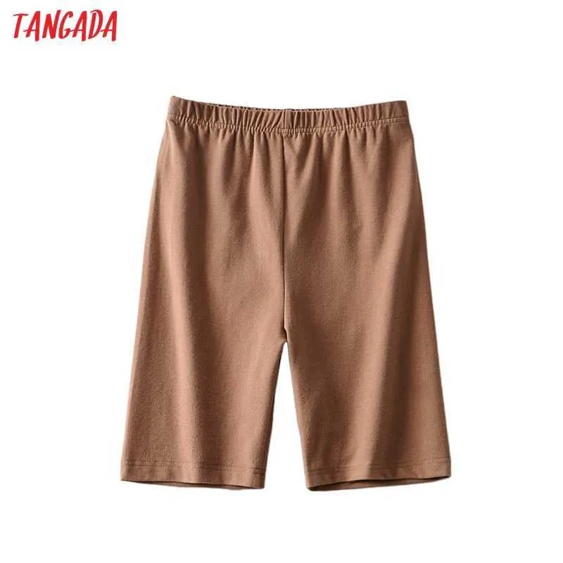 Tangada Femmes Vintage Strethy Solide Legging Shorts Femme Rétro Casual Pantalones 2B31 210719