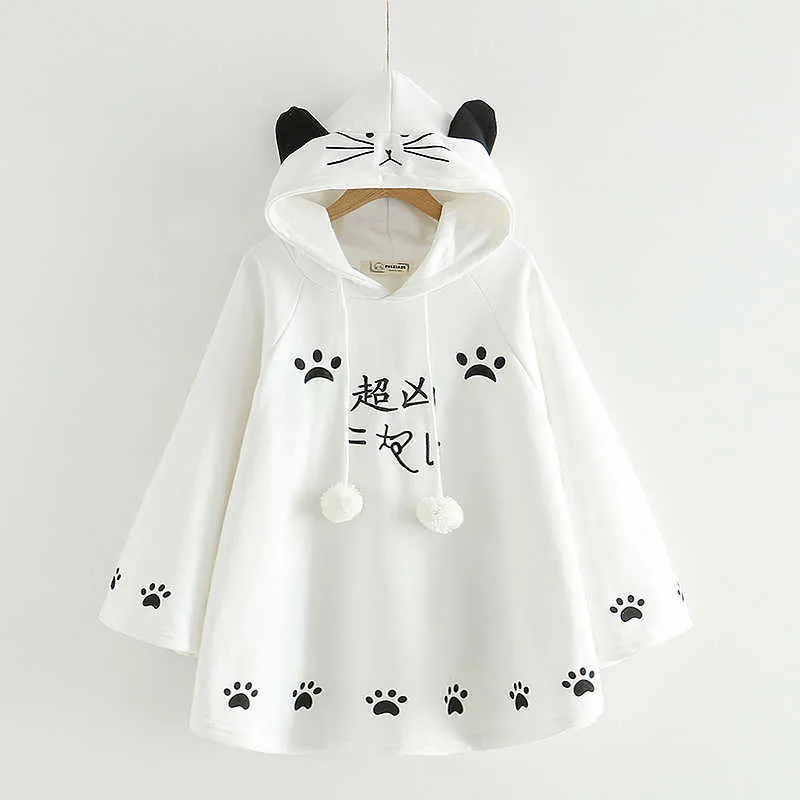 Lolita cloak hajuku hoody japanska arga katt jul hjort fleece cape lös pullover batwing ärm hoodie coat 210803