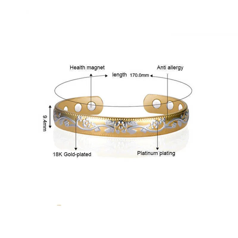 Модный магнитный браслет браслет для мужчин Медь ретро резное здоровье Магнитный / германий открытый браслет Q0719