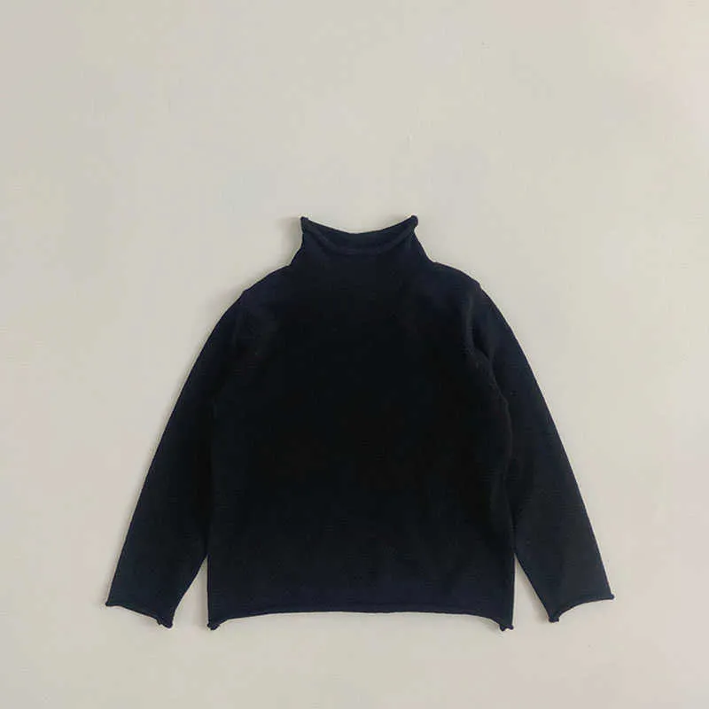 Milmantel 2021 Jesień Dzieci Nowe Ubrania Pullover Z Długim Rękawem High-Neck Solid Nets Stretch Base Sweter Y1024