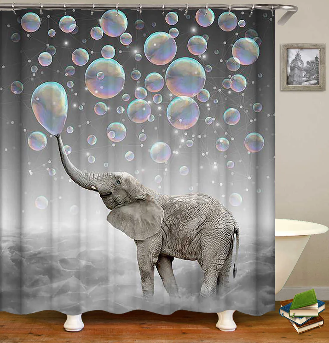 OLOEY 3D Print Shower Curtains Animal Elephant for Bathroom Decor Customized Size Image Bath Curtain Wholesale 210915