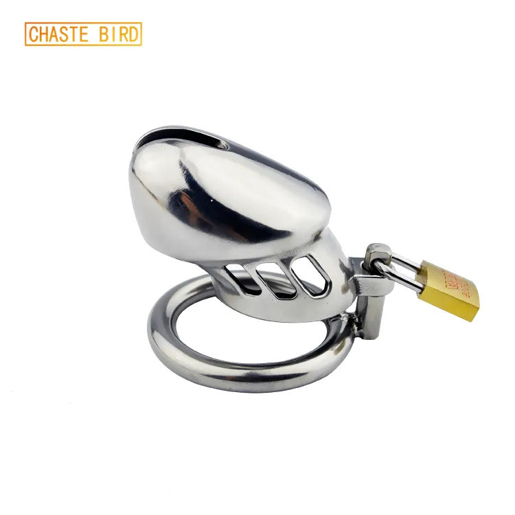 CHASTE BIRD Nouveau Mâle Métal En Acier Inoxydable Petit Dispositif De Chasteté Cock Cage Pénis Ceinture Cadenas Anneau BDSM Adult Sex Toy A077 210324