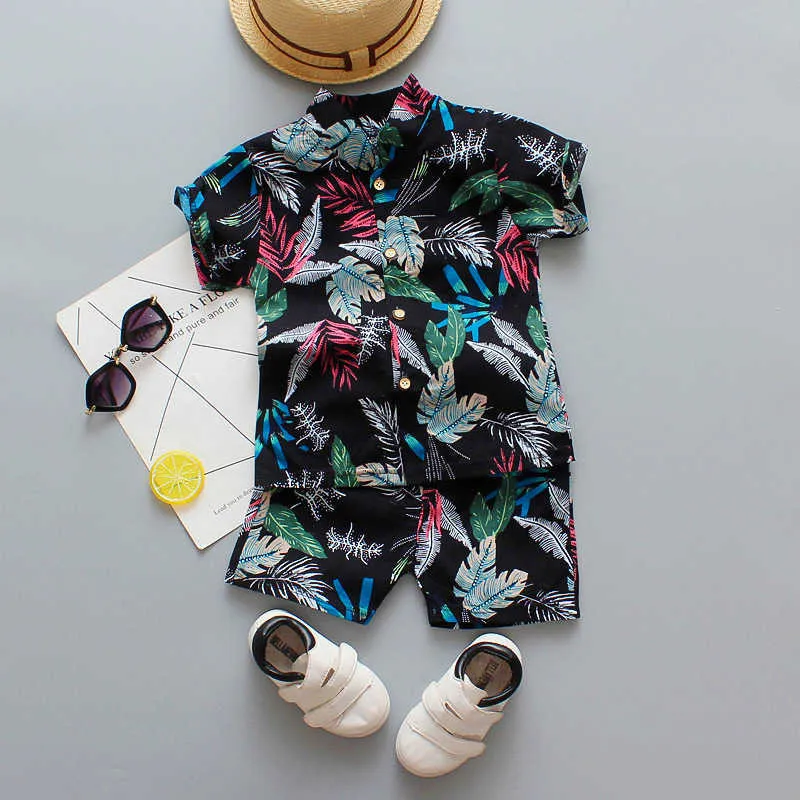 Nova moda bebê meninos floral impresso roupas conjunto de verão camisa + calças 2 pçs roupas infantis férias praia outfit 1-4 y