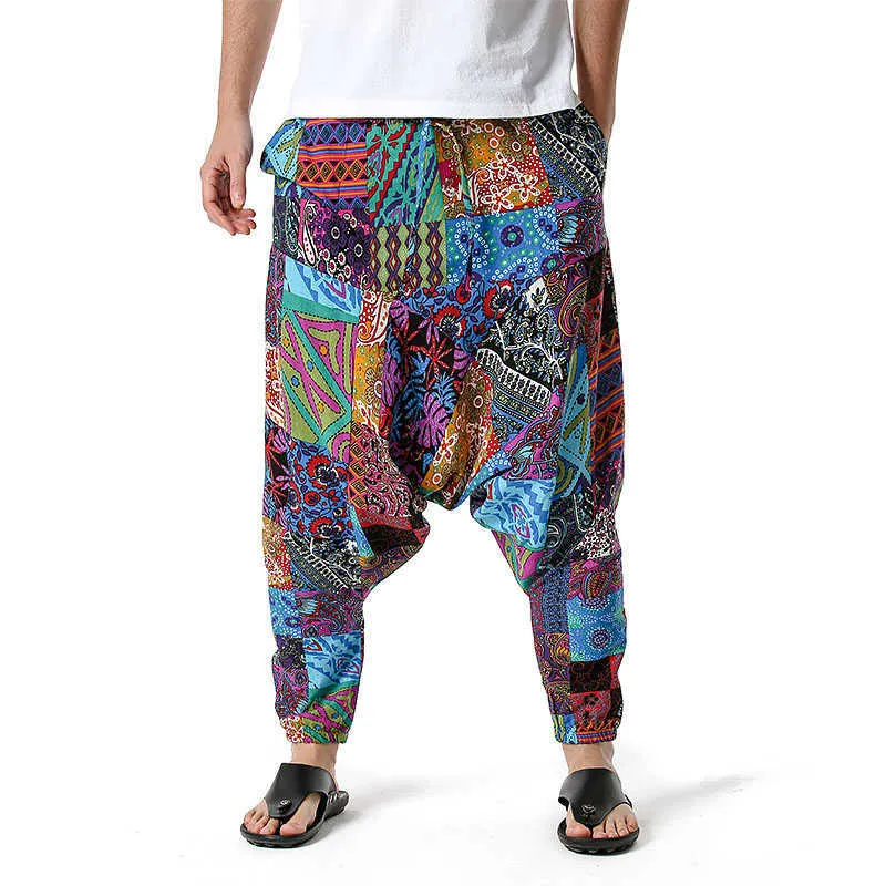 Hommes coton Harem Yoga Baggy Genie Boho pantalon 3D imprimé fleuri pantalon Joggers hommes décontracté Streetwear sport mâle Y0811