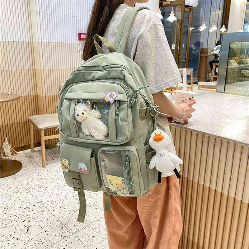 Kawaii nylon kvinnors ryggsäck mode vattentät ryggsäck för tonårsflickor skola ryggsäck söt student bokbag resa väska mochila y1105
