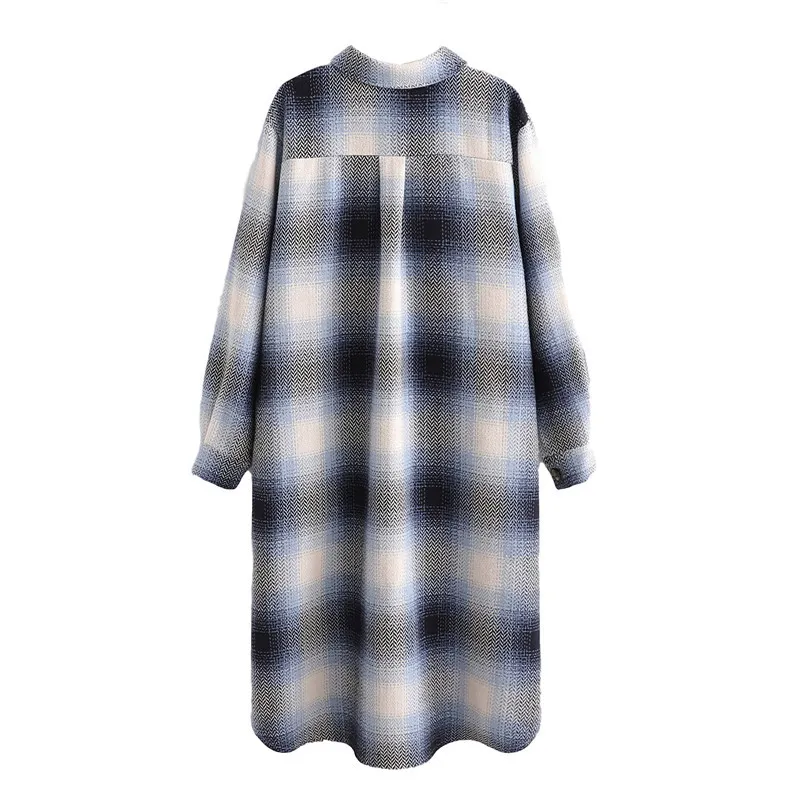 BLSQR Fashion Fickor Oversized Plaid Jacka Kvinnor Vintage Långärmad Sida Vents Kvinnor OuterWear Coat Chic Toppar 210430