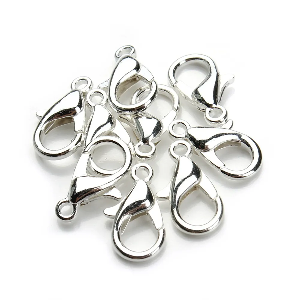 10 12 14 16mm Silver Plated Alloy Lobster Clasp Hooks DIY 브레이슬릿 체인 목걸이를위한 패션 쥬얼리 발견 319S