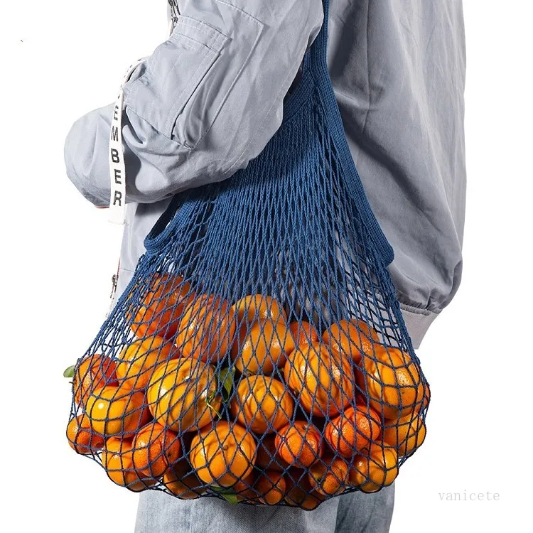 Accueil Sacs de rangement Sac à provisions réutilisable Fruits Légumes Sac d'épicerie Shopper Fourre-tout Mesh Net Tissé Coton Main Totes A B style T2I52177