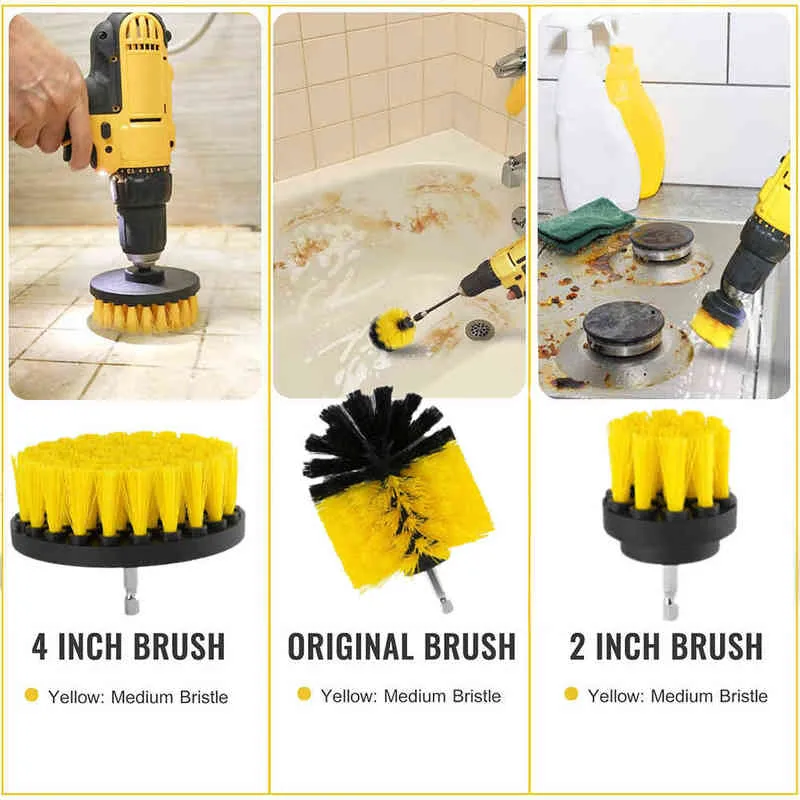 Kit de brosse de perceuse électrique nettoyant tout usage outils de nettoyage de pneus automatiques pour carrelage salle de bain cuisine brosses à récurer rondes en plastique 216576771