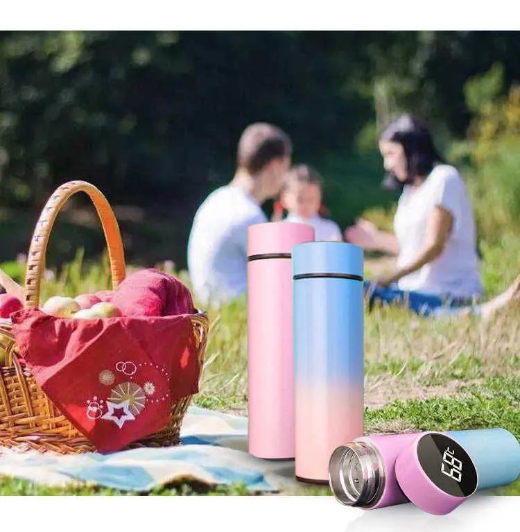 Intelligent Stainless Steel Thermos Bottle Cup Temperature Display Vacuum Flasks Travel Car Soup Coffee Mug Thermos Water Bottle 210923
