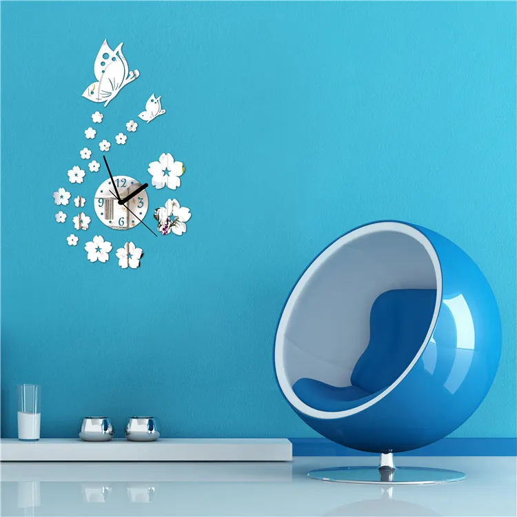Silent Pasted Wall Clocks for Living Room Butterfly Acrylic Home Decoration DIY Clock Latest Style Original Status