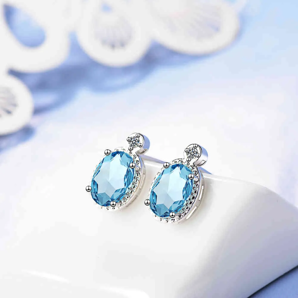 Pendientes ovalados de Topacio azul cielo Natural de 1,8 quilates con piedra natal, joyería fina de Plata de Ley 925 auténtica para mujer