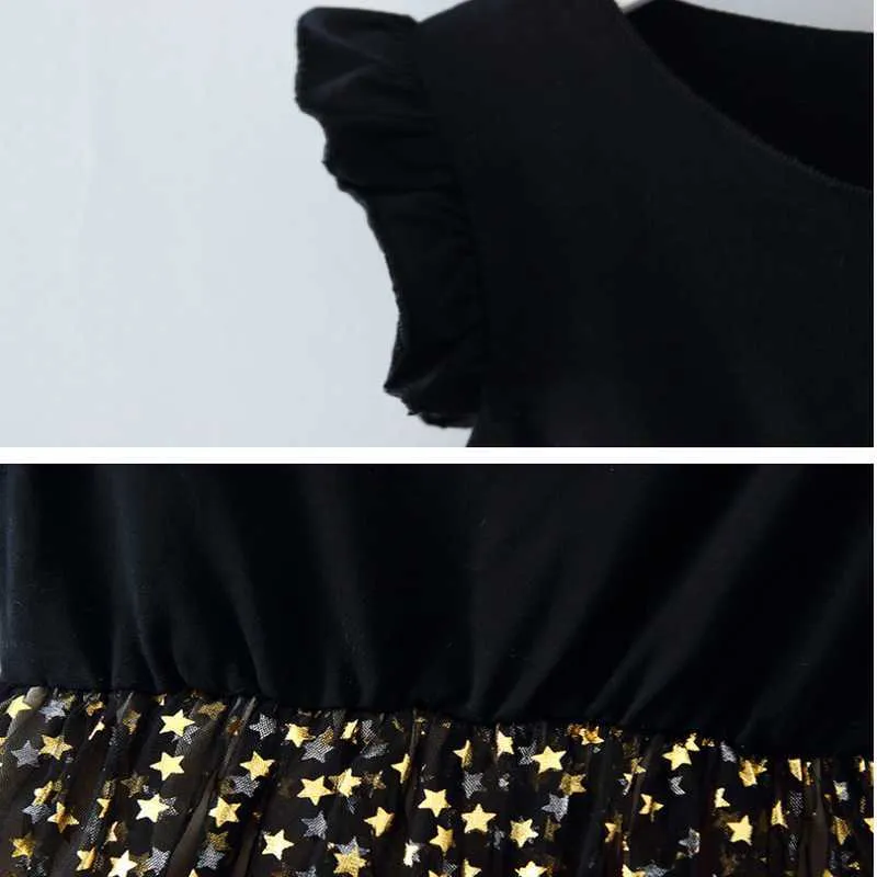 Yaz Çocuklar Kız Elbise Siyah Yelek Kolsuz Yıldız Baskı Pullu Gökyüzü Yıldızlı 2-6 Yıl Çocuklar Vestidos E622 210610