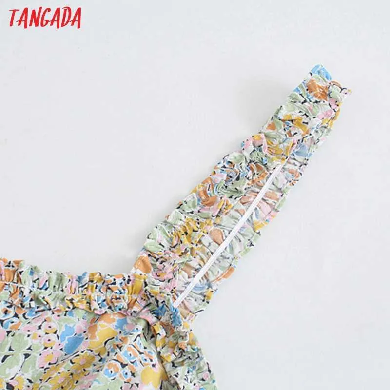 Tangada Mode Femmes Fleurs Imprimer Volants Robe Sans Manches Dos Nu Zipper Femme Sundress 4N66 210609