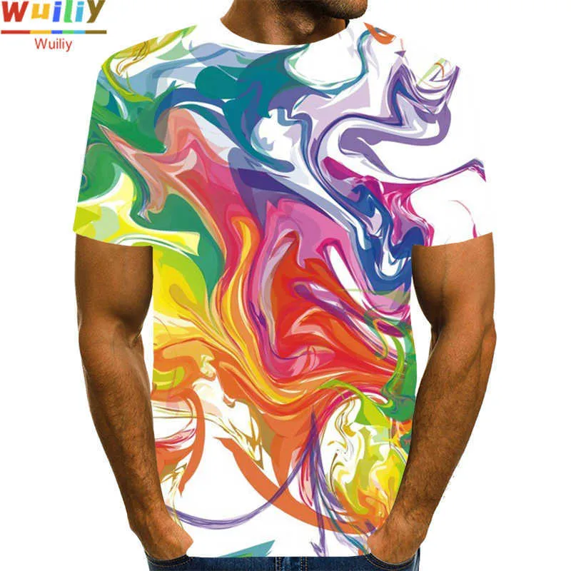 T-shirt de pigment coloré pour hommes 3D Imprimer Rainbow Tie Dye T-shirt Motif Top Graphic Splash Paint Tees 210707