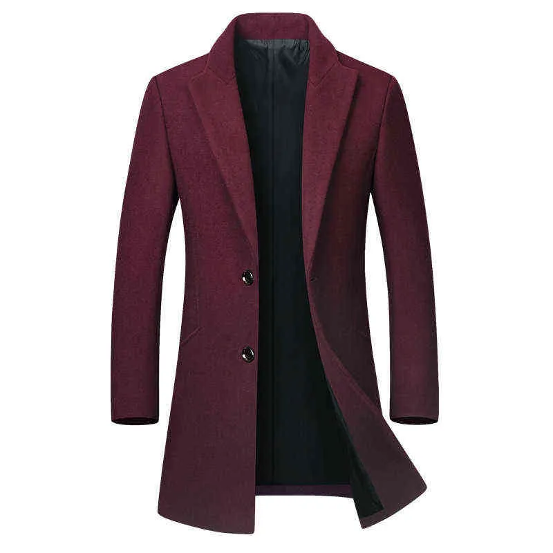 Cappotto invernale da uomo in lana Cappotto trench medio-lungo Classico business tinta unita ispessimento Moda uomo Giacca in lana Capispalla 211122