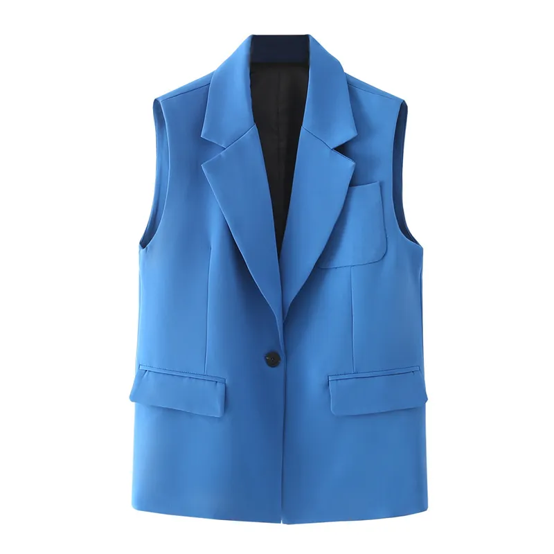 Le donne semplicemente senza maniche gilet con bottone singolo giacca da ufficio da donna indossano abiti casual in vita tasche del cappotto top outwear 210430