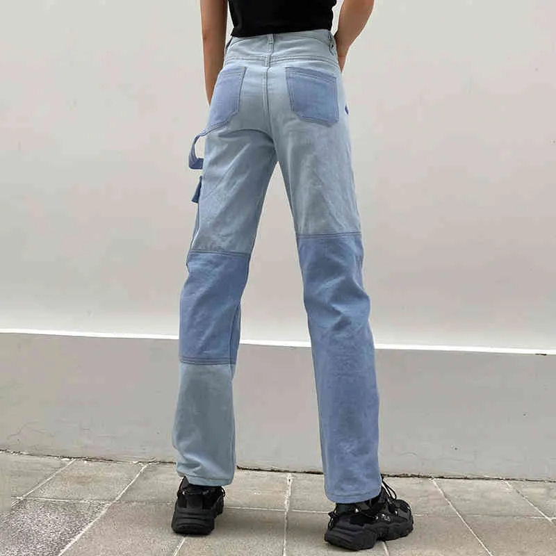 الأزرق مستقيم Y2K جينز للبنات الإناث مصححة النساء أزياء خمر الدينيم السراويل عالية مخصر بنطلون المتناثرة capris 210510