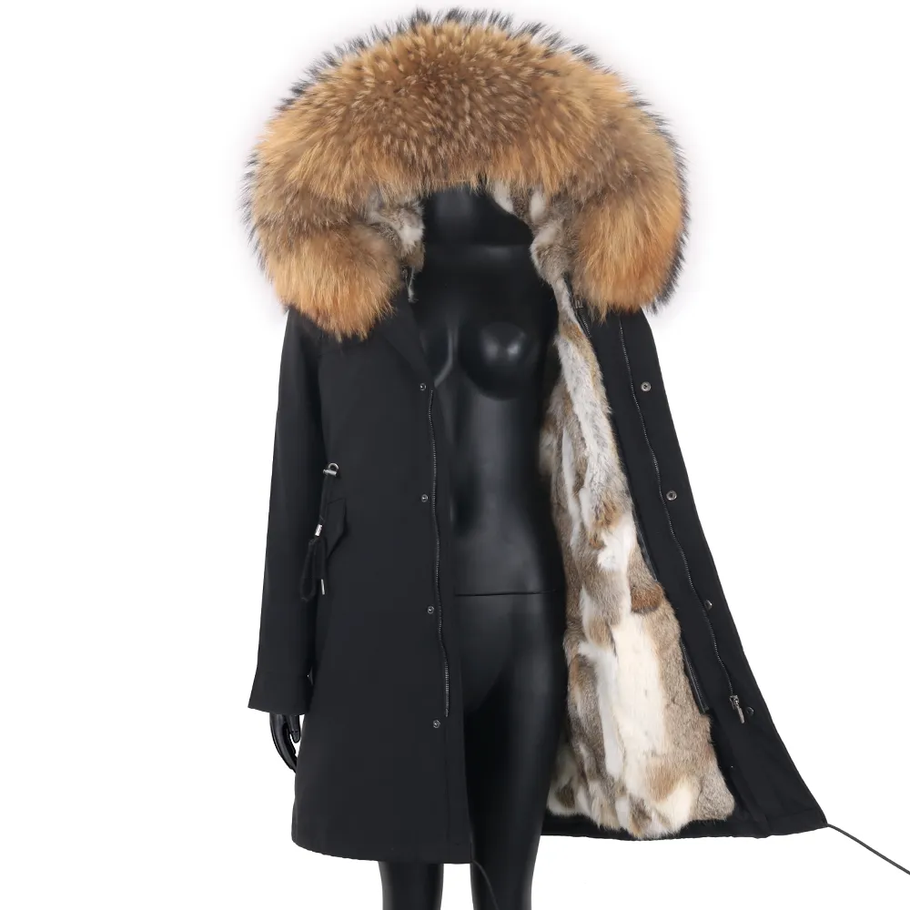 Real Fur Coat Women 7xl Long Parka Natural Real Fox Päls krage Big pälsen Löstaglig kvinnlig modevinterjacka