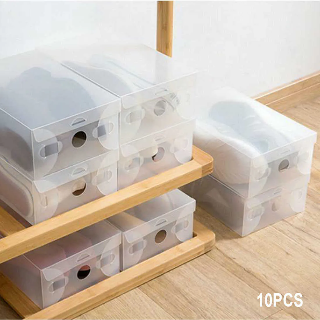 Kosze do przechowywania przezroczysty przezroczysty plastikowe pudełko na buty do przechowywania pudełka na buty składane buty Uchwyt obudowy Przezroczysty buty organizator skrzynki 210626
