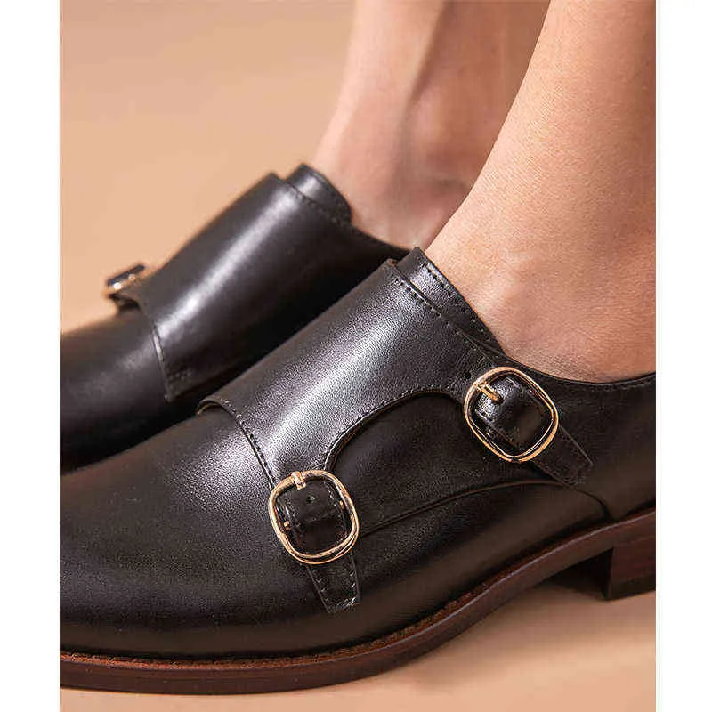 Kobiety Cowshide Monk Shoes Klamra Piaded Brytyjski typ E 2 9
