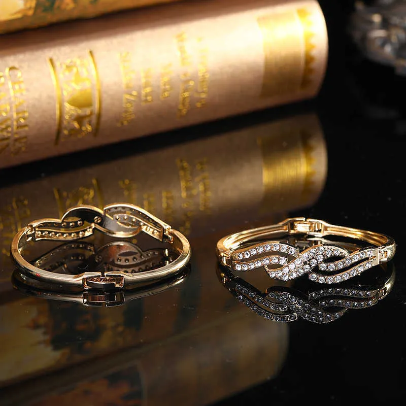3 Stücke Gold Farbe Voller Strass Kristall Armband Armreif für Frauen Arabisch Ethnische Hochzeit Schmuck Marokko Braut Geschenk Q0719