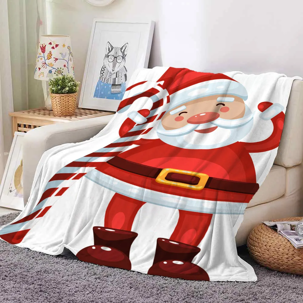 Одеяла Санта Клауса Двухсторонняя Фланелевое одеяло Печать осенью и зимой Супер мягкое теплое одеяло подарок