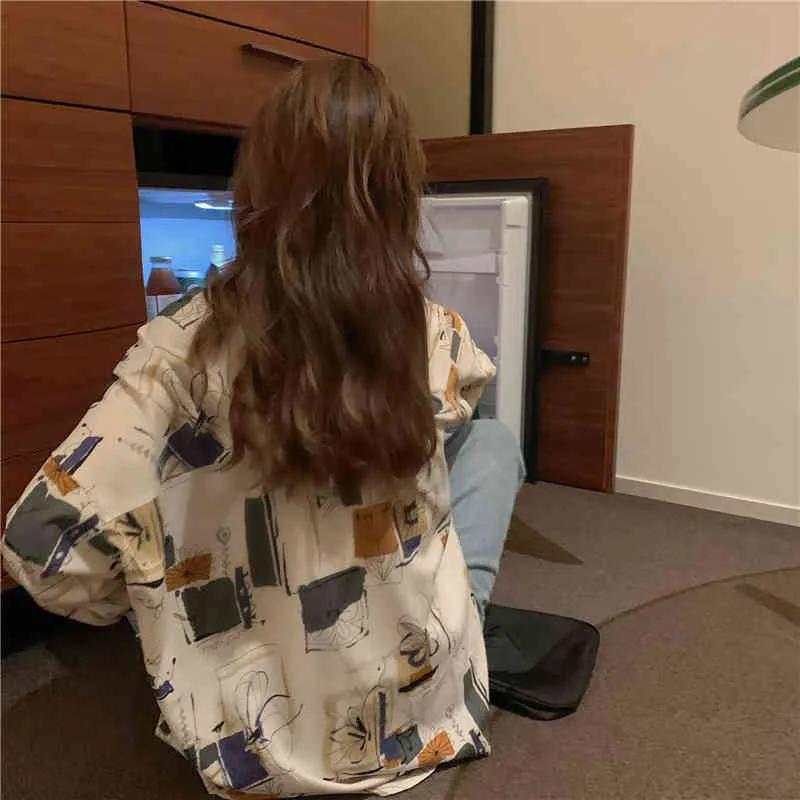 Koreanische Lose Beiläufige V-ausschnitt Frauen Blusen Drei Viertel Hülse Hemd Eleganten Druck Floral Tops Bluse Blusas 10198 210512