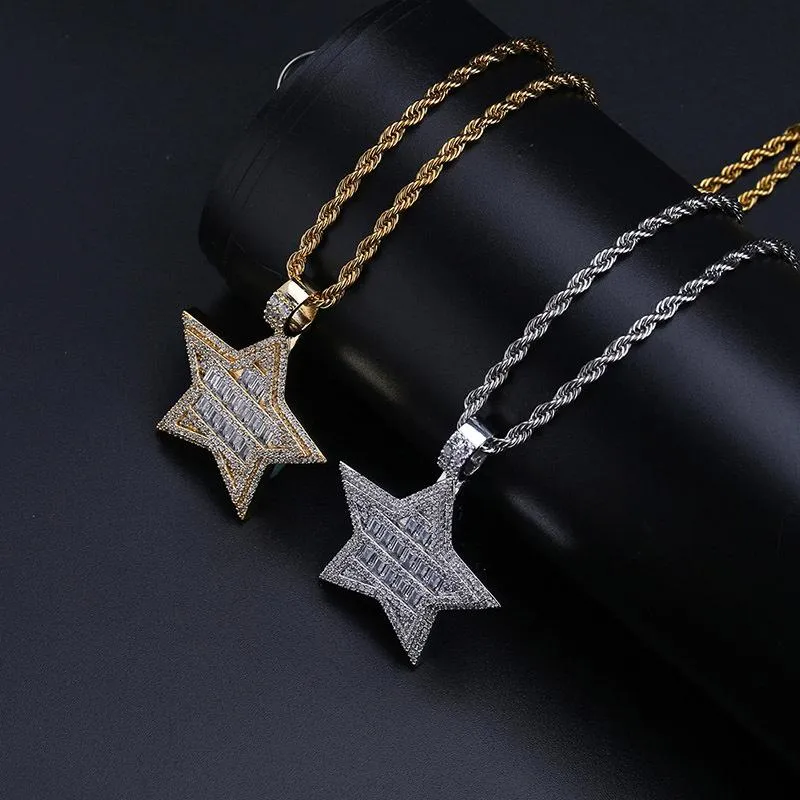 Pendant Necklaces Fashion Charm Hip Hop Jewelry Micro Paved Cubic Zirconia Bling Iced Out Star Necklace Rapper Gift For Women Men282O