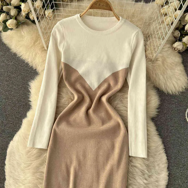 SINGREINY New Knitted Dress Women Elastic Slim Long Sleeve Bodycon Dresses Autumn Winter Fashion Sexy Streetwear Sweater Dress Y220214