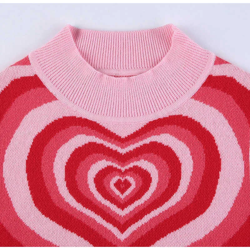 Estate rosa lavorato a maglia crop top cuore stampa gilet casual Y2K anni '90 pullover maglieria moda vintage streetwear 2021 canotte Y0622