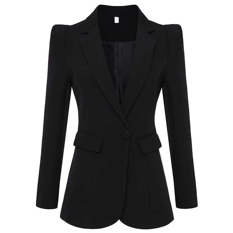 Hoge kwaliteit modeontwerper zwart blazer jas vrouwen kantoor werk enkele knop buitenkleding groothandel 211006