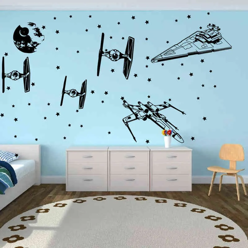 Veicolo spaziale Millemium Falcon X Wing Fighter Wall Sticker Rocket Starfighters War Decal Camera dei bambini Nursery Vinyl Home Decor 211217