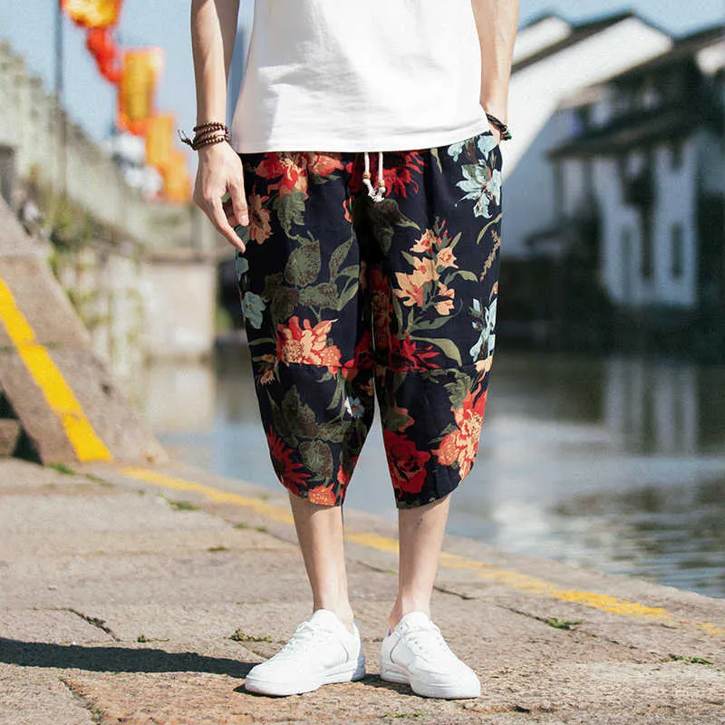 Summer Beach Shorts Men Hawaii Linne Lossa Straight Comfortable Drawstring Casual Hip Hop Homme s 5xl 210716