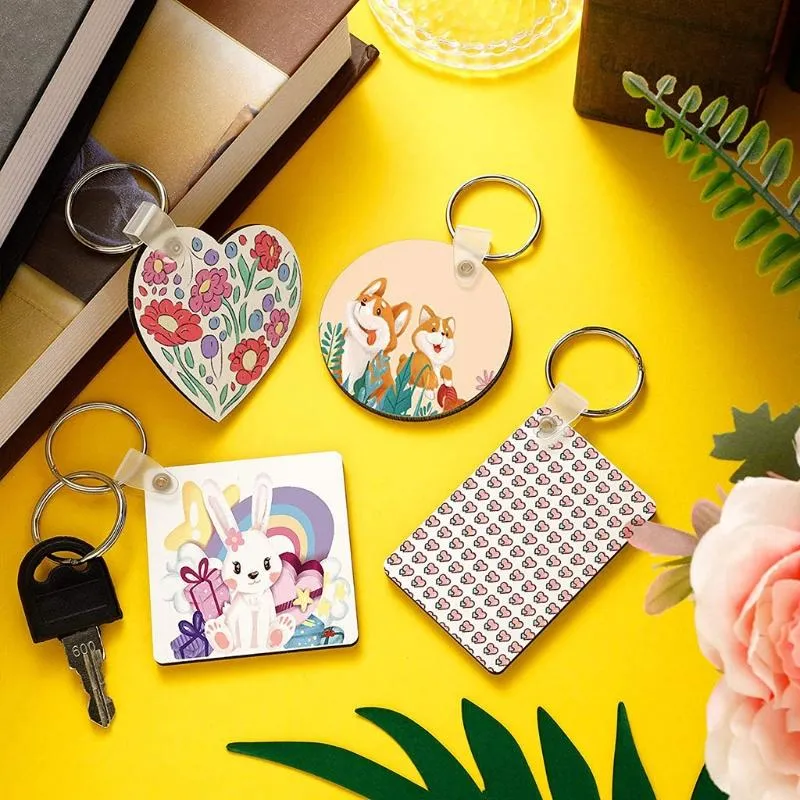 Keychains Sublimation Blank Keychain Double-Side Printed Transfer DIY MDF With PU Leather Tassel Jewel2817